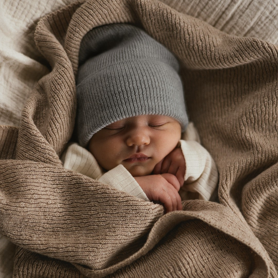 Hvid Beanie Fonzie Newborn Grey Melange