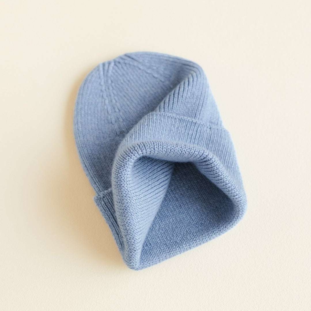 Hvid Beanie Fonzie Newborn Light Blue