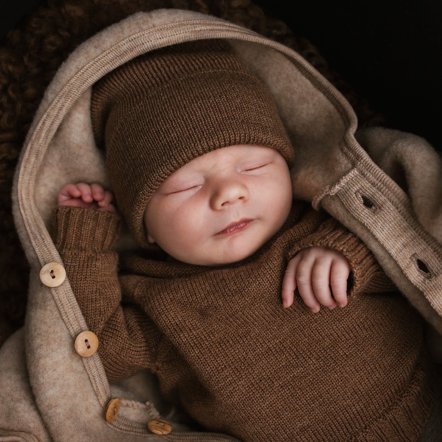 Hvid Beanie Fonzie Newborn Mocha