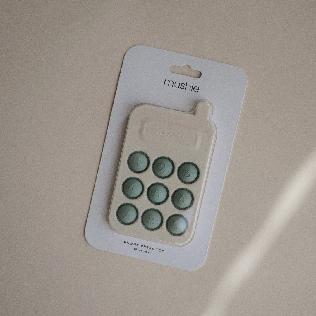 Mushie Telefoon Press Toy Cambridge Blue