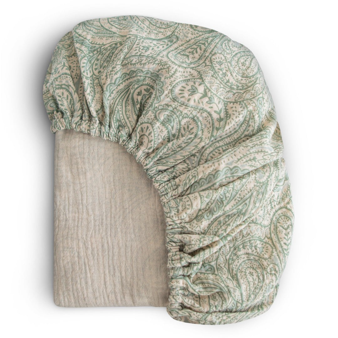 Mushie Ledikant Hoeslaken Green Paisley 60x120cm