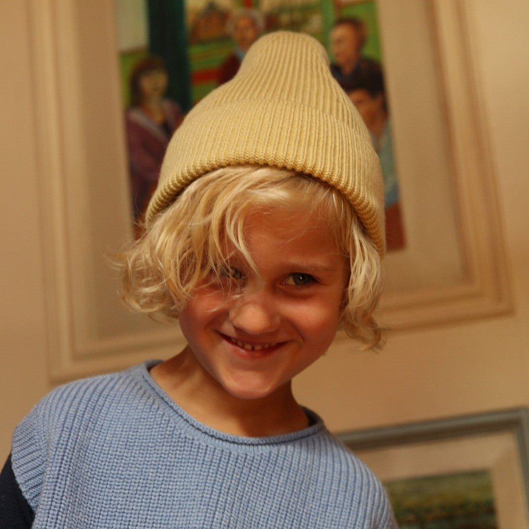 Hvid Beanie Fonzie Kids Light Yellow