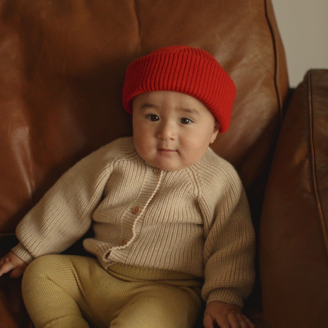 Hvid Beanie Fonzie Kids Red