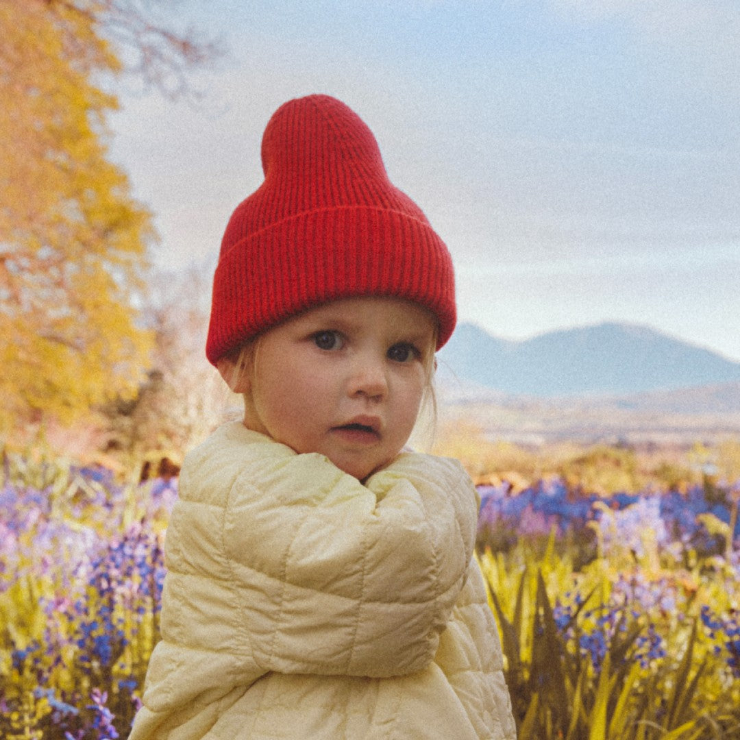 Hvid Beanie Fonzie Kids Red