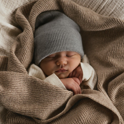 Hvid Beanie Fonzie Newborn Grey Melange