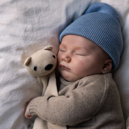 Hvid Beanie Fonzie Newborn Light Blue