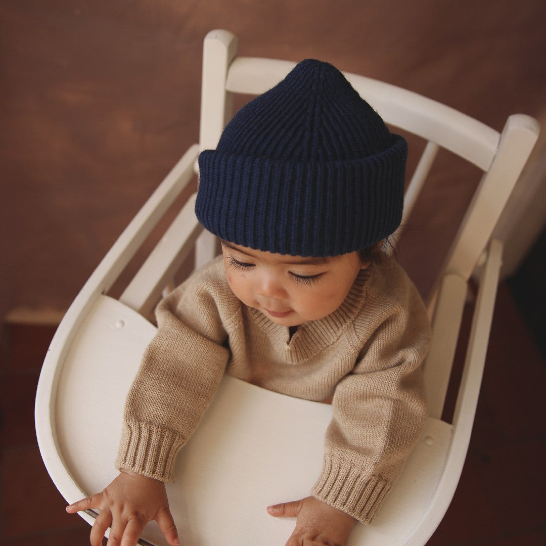 Hvid Beanie Fonzie Kids Blue