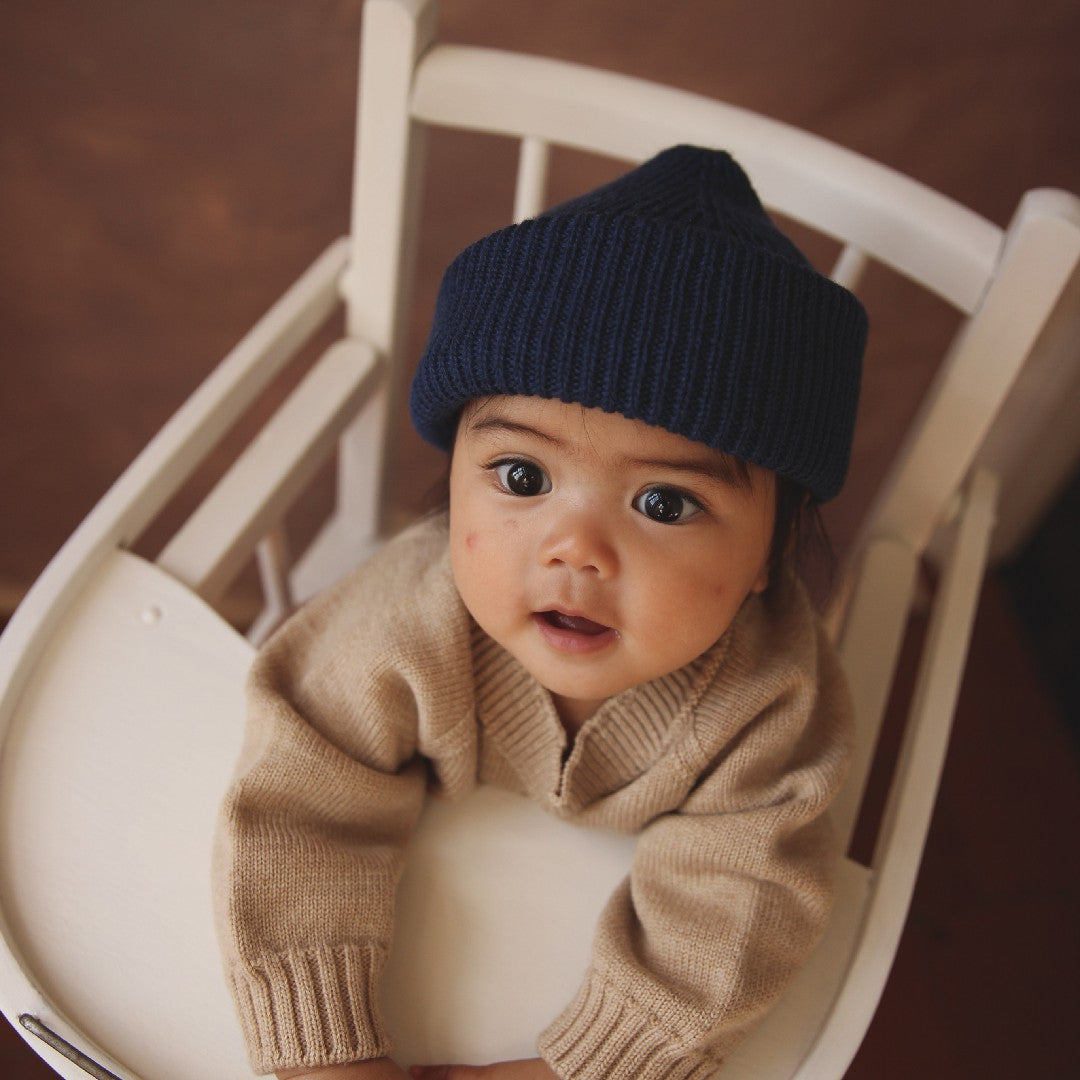 Hvid Beanie Fonzie Kids Blue