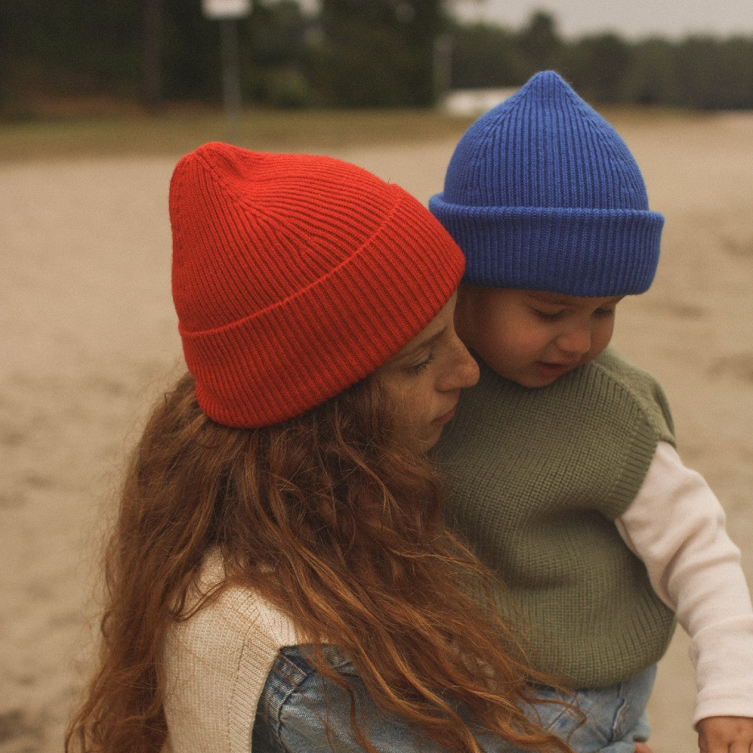 Hvid Beanie Fonzie Kids Cobalt Blue