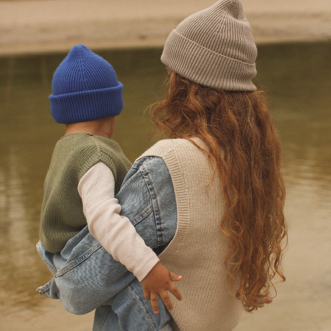 Hvid Beanie Fonzie Kids Cobalt Blue