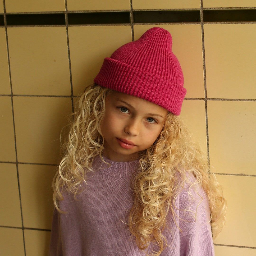 Hvid Beanie Fonzie Kids Fuchsia
