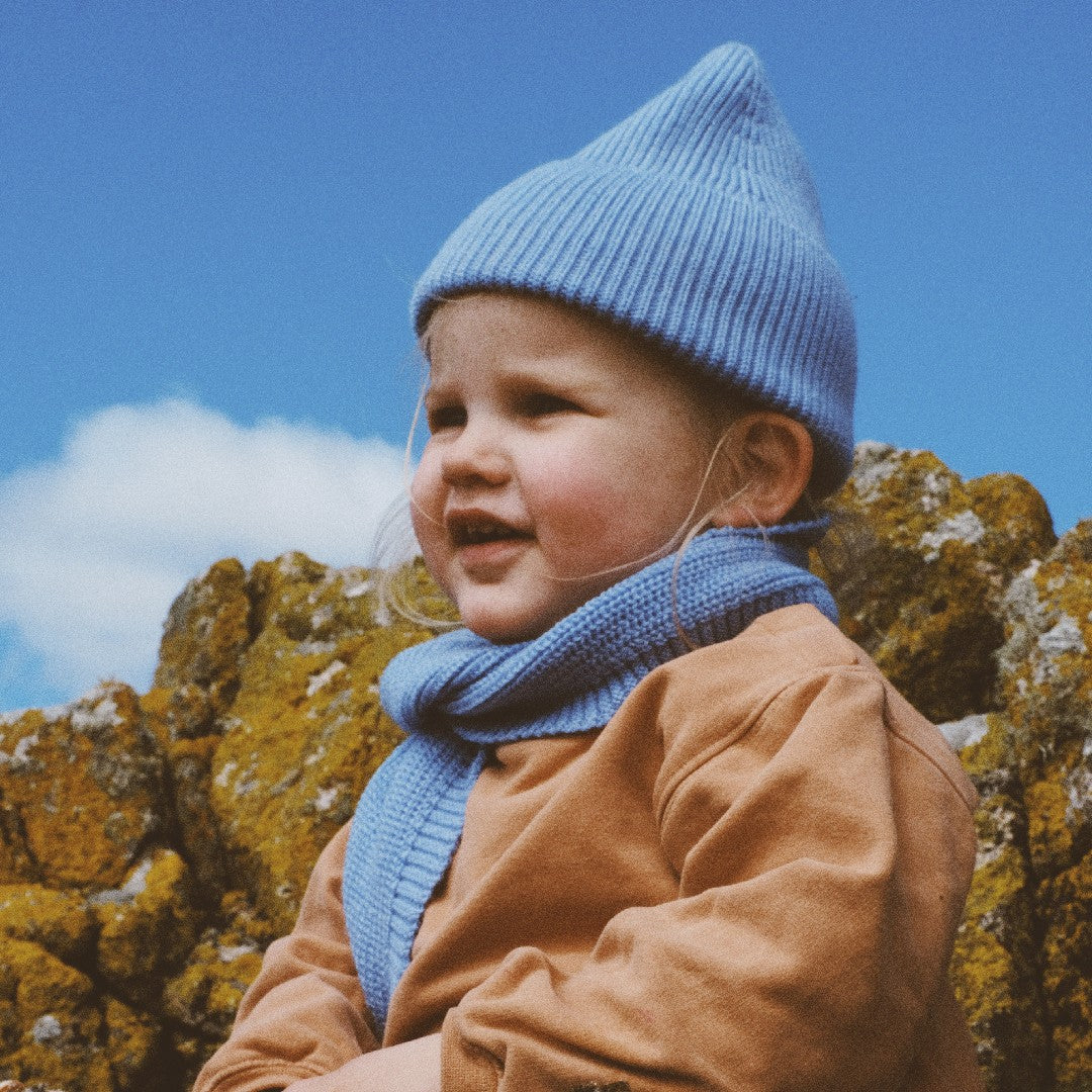 Hvid Beanie Fonzie Kids Light Blue