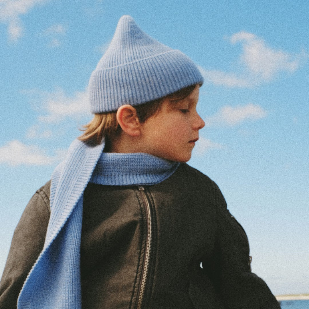 Hvid Beanie Fonzie Kids Light Blue