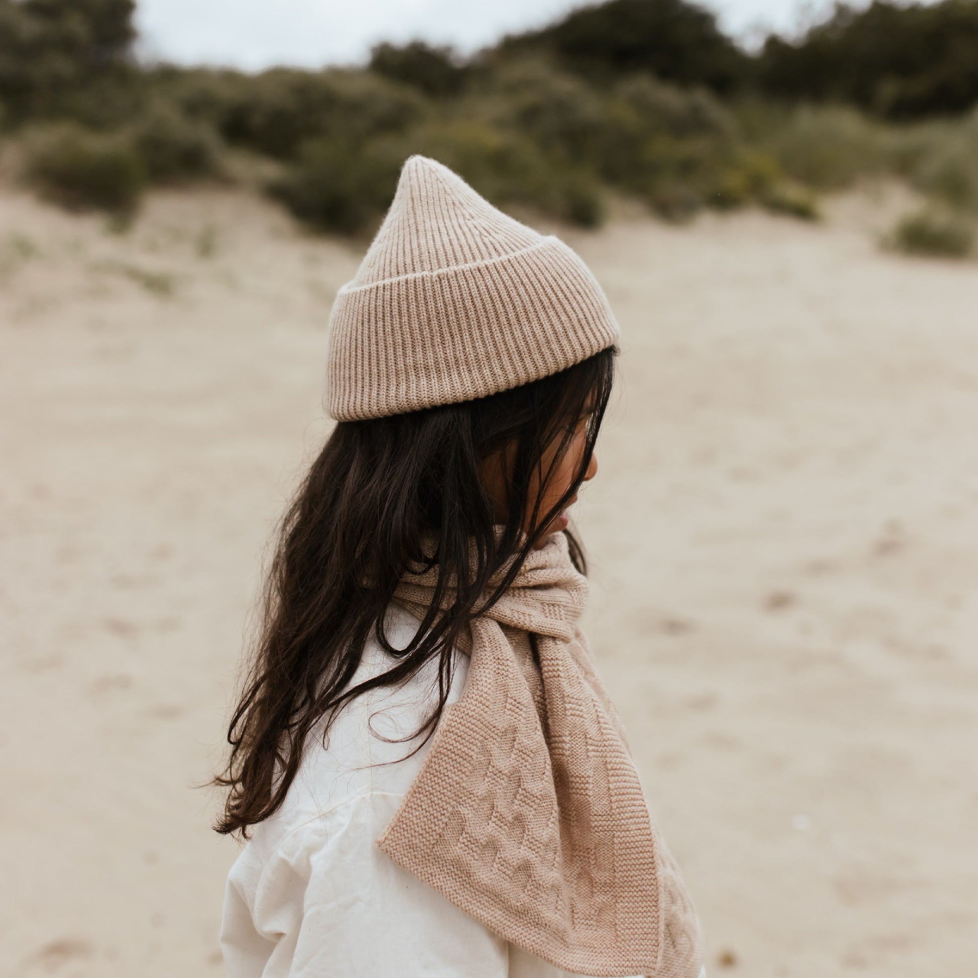 Hvid Beanie Fonzie Kids Sand
