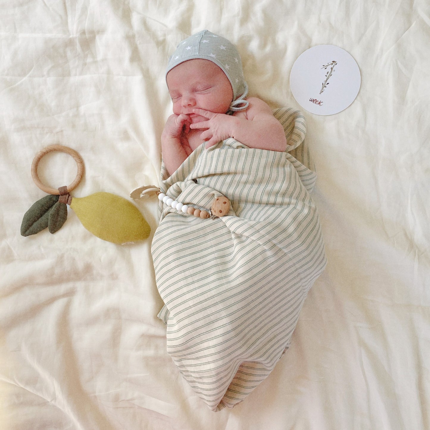 Mushie Swaddle Sage Stripes 120x120cm