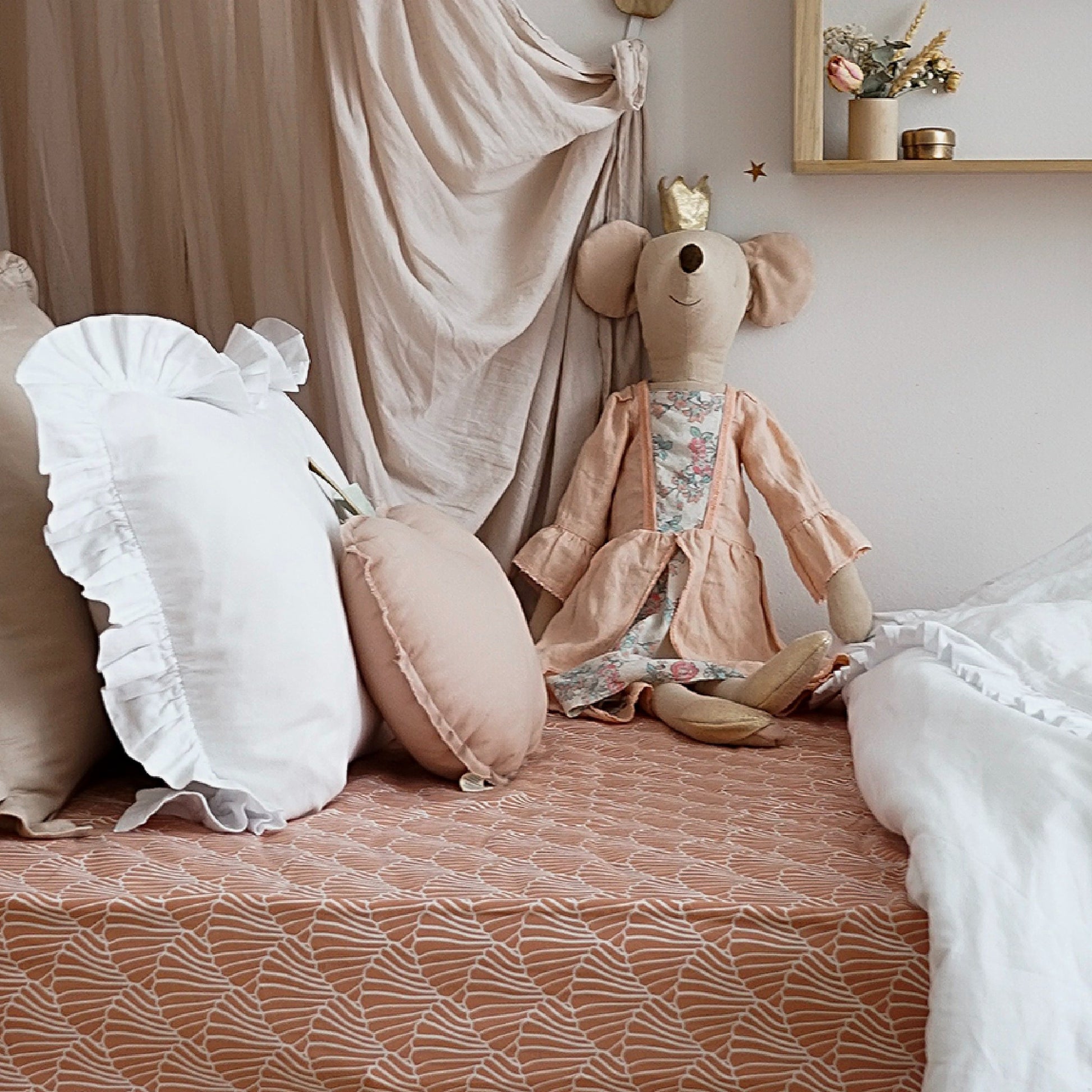 Swedish Linens Hoeslaken Seashells Terracotta Pink 60x120cm